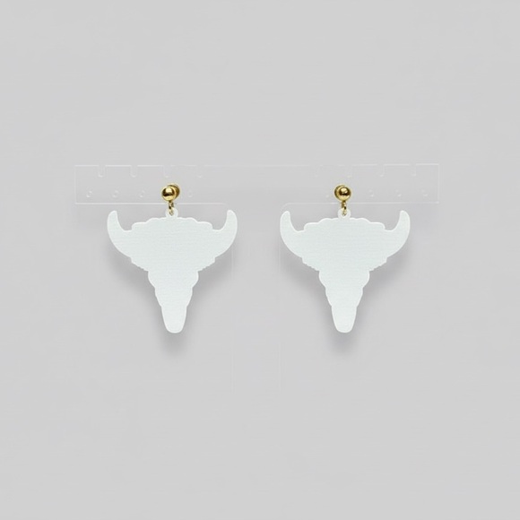 Pink and White Floral Bull Skull with Flowers Roses Resin Earrings - Picture 2 of 2